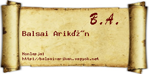 Balsai Arikán névjegykártya